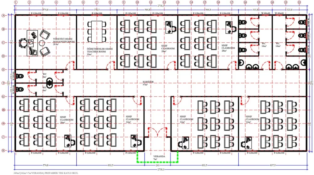 349 M2 Prefabrik Tek Katlı Okul